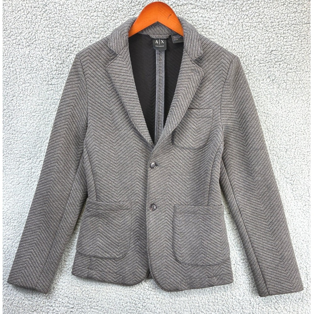 Armani Exchange Blazer Women's XS Gray Textured Chevron Knit Single Breasted